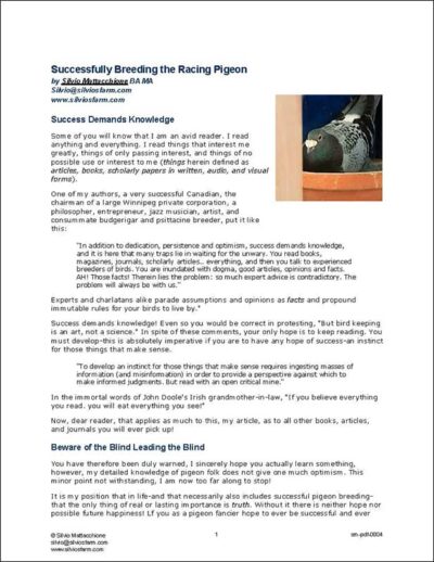 Successfully Breeding the Racing Pigeon (PDF: Doc Download)