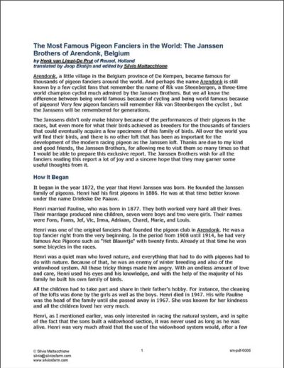 The Janssen Brothers of Arendonk, Belguim: The Most Famous Pigeon Fanciers in the World (PDF: Doc Download)